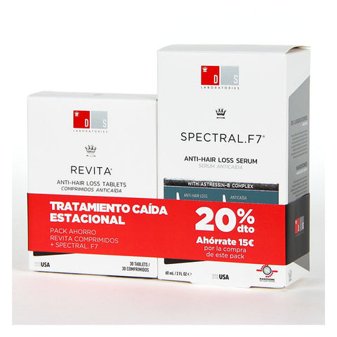 Ds Spectral F7 hair loss treatment 60ml and Ds Revita 30 tablets set, skincare and hair care products by Jag Couture London New York