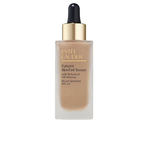 Estée Lauder Futurist Skintint Serum SPF20 in 30ml bottle, natural finish, smooth texture, with product label visible.