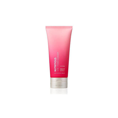 Estée Lauder Nutritious 2-in-1 Foam Cleanser bottle with white and blue packaging, 125ml, on a clean surface.