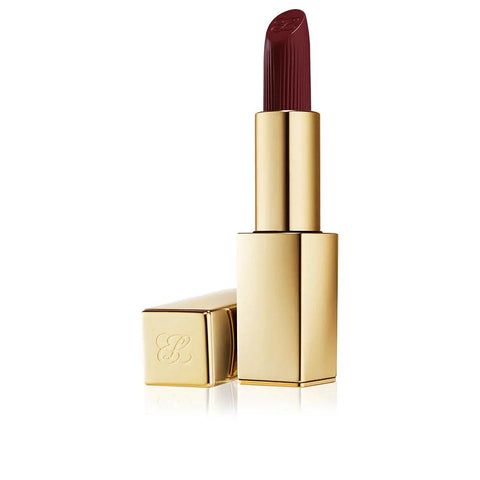Estée Lauder Pure Color lipstick in Vyn Noir with black and gold packaging, displayed on a neutral background.