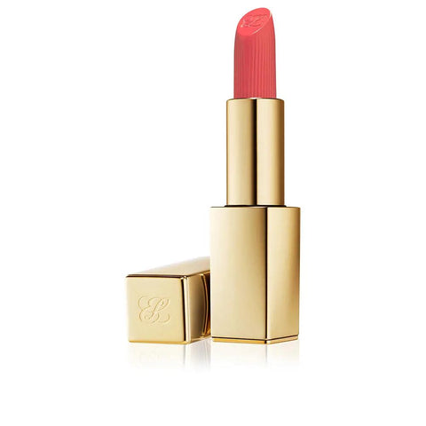 Estée Lauder Pure Color Matte Lipstick Peachy Keen by Jag Couture London, showing the peachy nude lipstick tube with a matte finish.