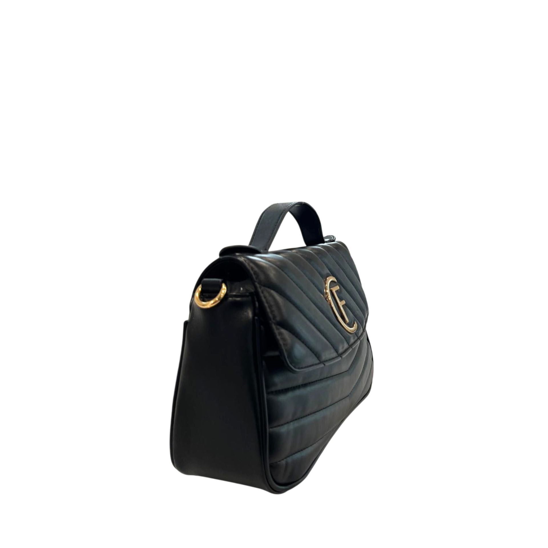 Black Cristinaeffe CF24FW026_NERO handbag by Jag Couture London - New York, showing the sleek leather design and gold-tone hardware.