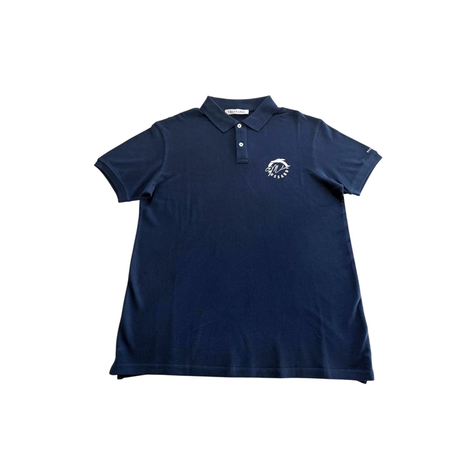 Navy Trussardi Beachwear TRU25MPL01 displayed on a mannequin, featuring stylish design and lightweight fabric for summer wear.