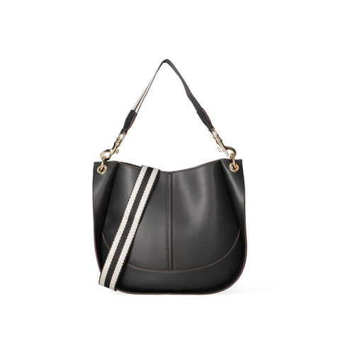 Viola Castellani VC220722423FBG-Nero handbag by Jag Couture London with black leather and silver hardware.