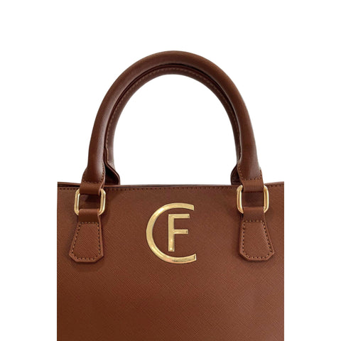 Cristinaeffe CF24FW022_TORTORA handbag by Jag Couture London - New York, in taupe fabric with leather accents and gold hardware.