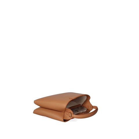 Jag Couture London New York Viola Castellani VC220722723FBG-Cuoio handbag in brown leather with gold hardware, front view.