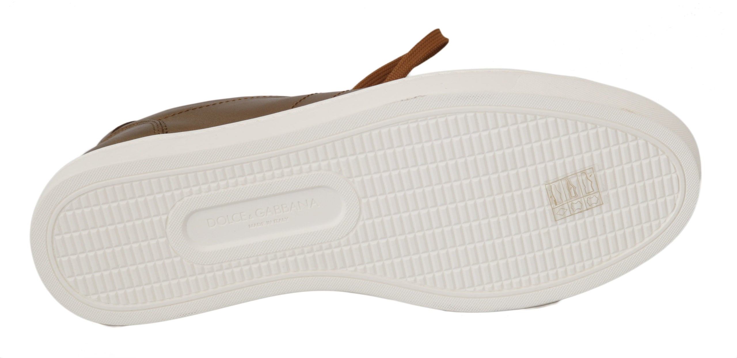 Gold leather men's casual sneakers by Dolce & Gabbana with white rubber soles and stylish design.