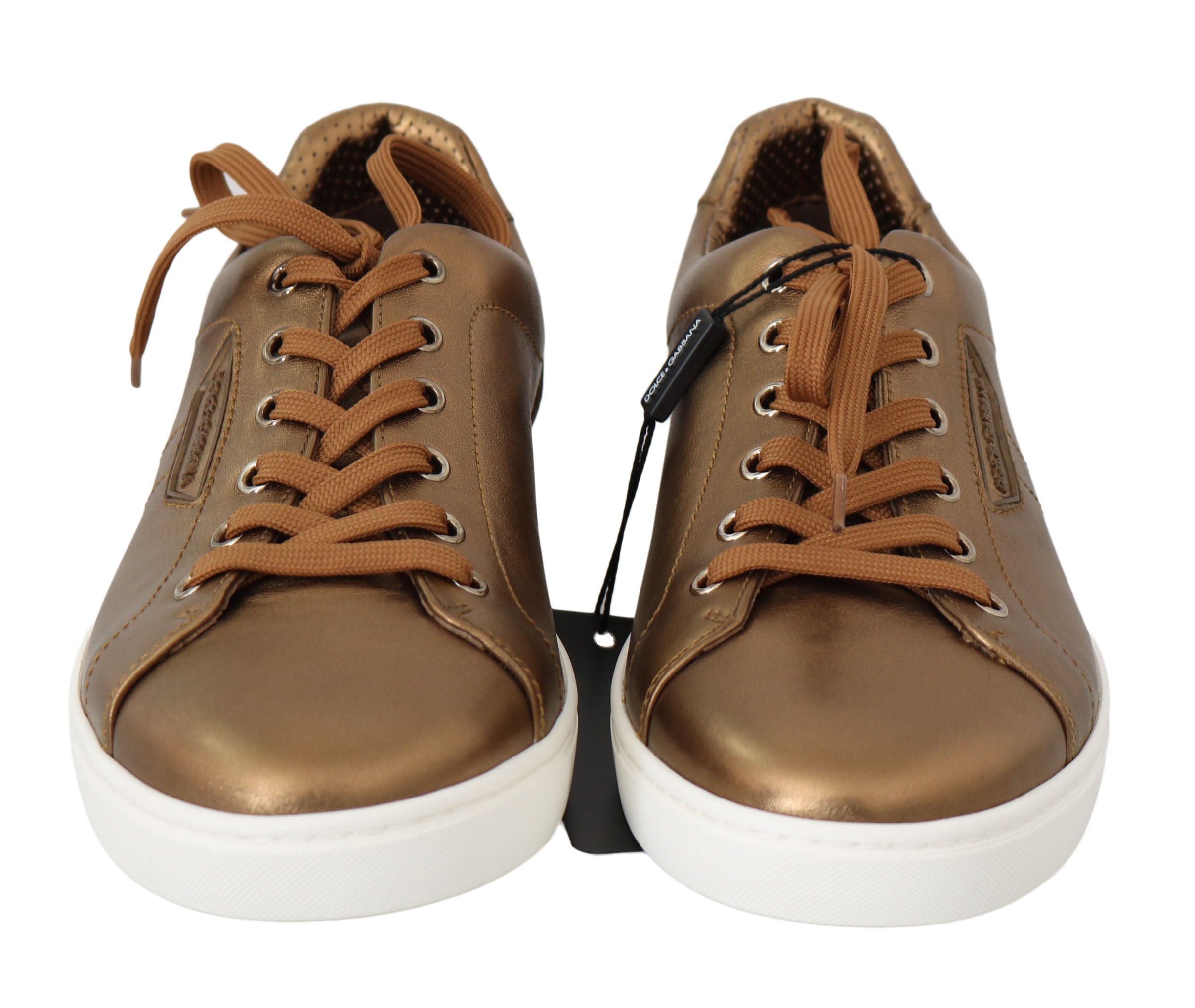 Gold leather men's casual sneakers by Dolce & Gabbana with sleek design and comfortable fit.