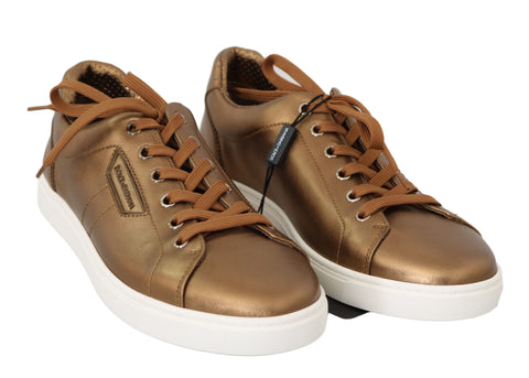 Gold leather Dolce & Gabbana men's casual sneakers with stylish design and comfortable fit.