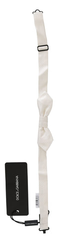 White 100% silk slim adjustable neck bow tie for men by Dolce & Gabbana, featuring a refined and elegant design.