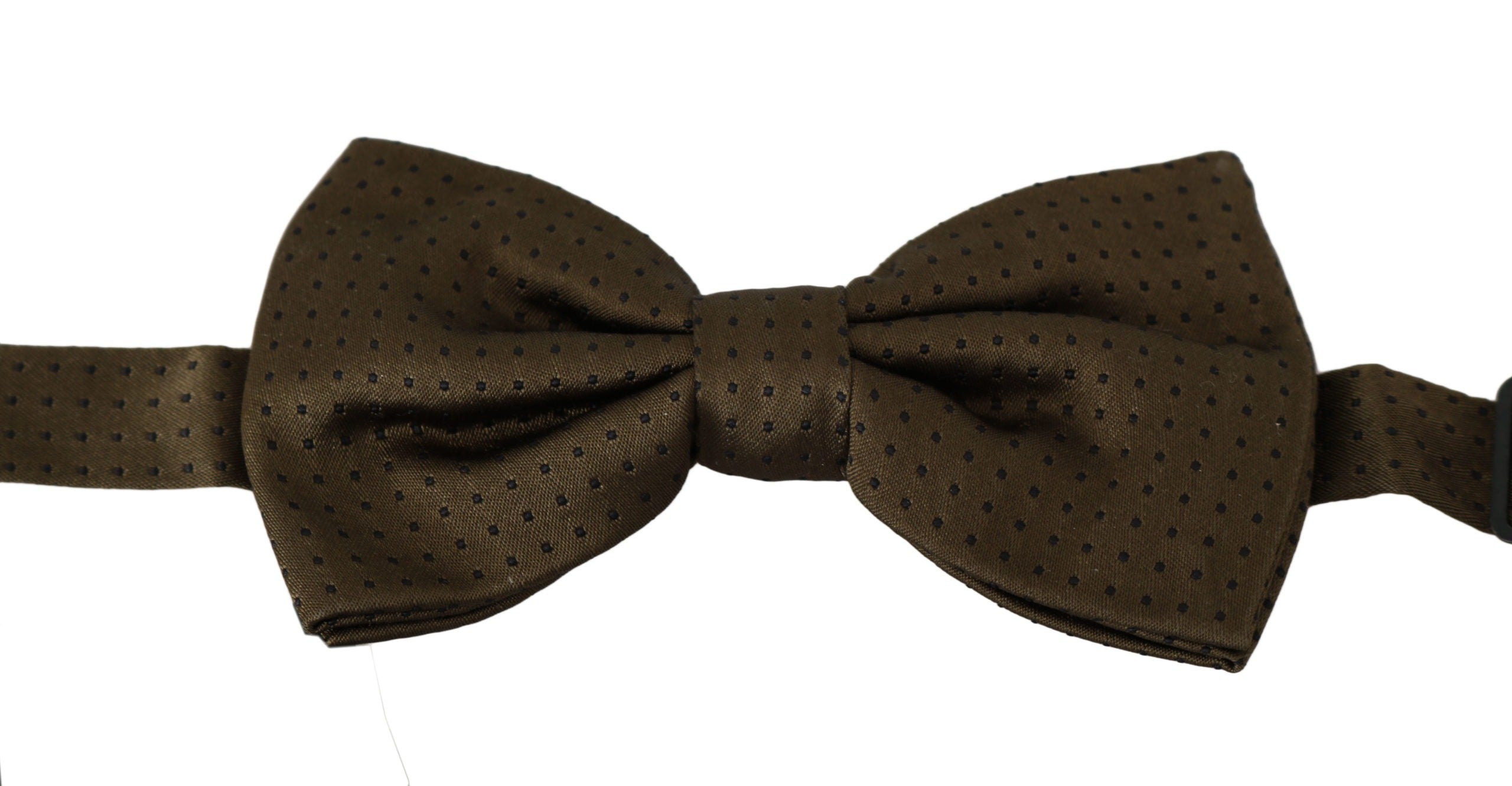 Brown polka dot silk adjustable bow tie for men featuring a classic papillon style from Dolce & Gabbana.