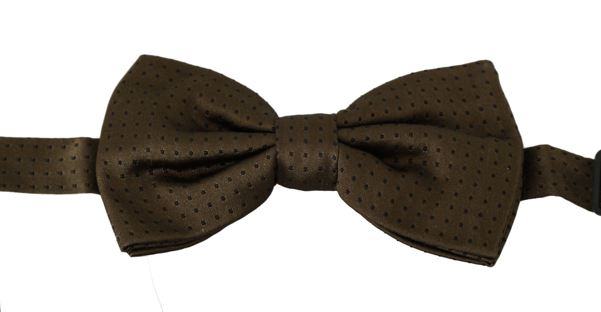 Brown polka dot silk adjustable bow tie for men featuring a classic papillon style from Dolce & Gabbana.