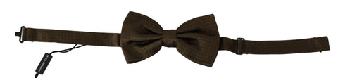 Brown silk bow tie with polka dots, adjustable neck strap, designed for men by Dolce & Gabbana.