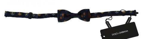 Blue silk adjustable bow tie for men, papillon style, from Dolce & Gabbana, featuring a smooth, elegant finish.