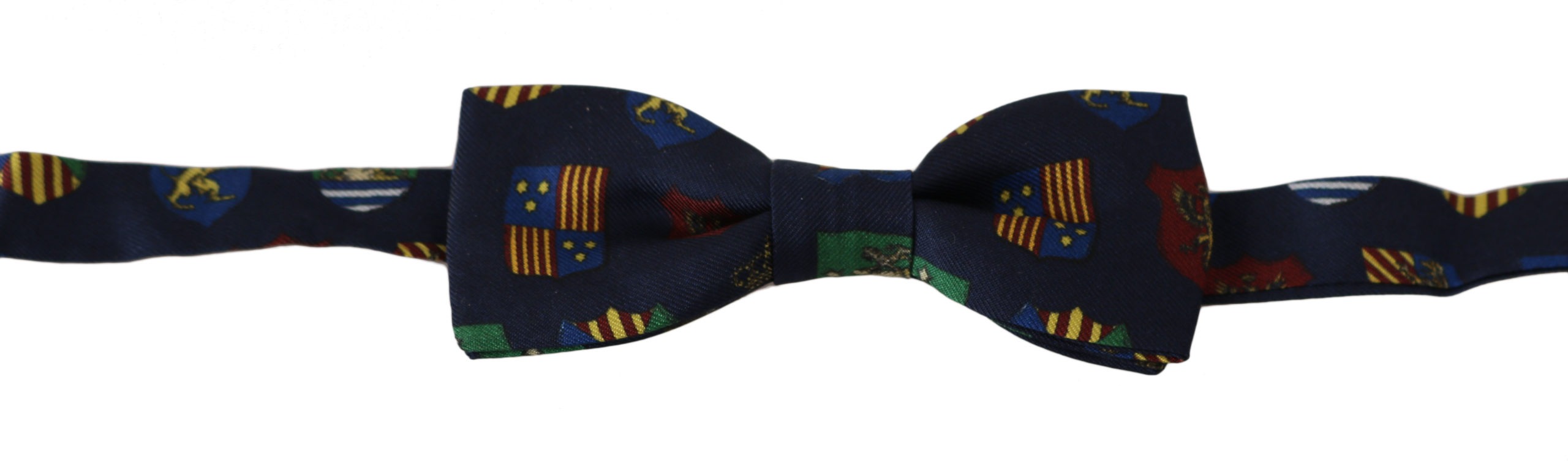 Blue silk bow tie with adjustable neck strap, men's papillon style by Dolce & Gabbana, shown on a plain background.