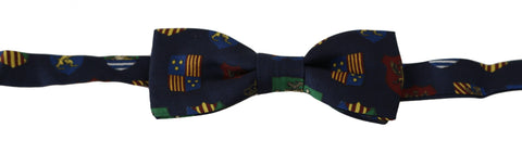 Blue silk bow tie with adjustable neck strap, men's papillon style by Dolce & Gabbana, shown on a plain background.