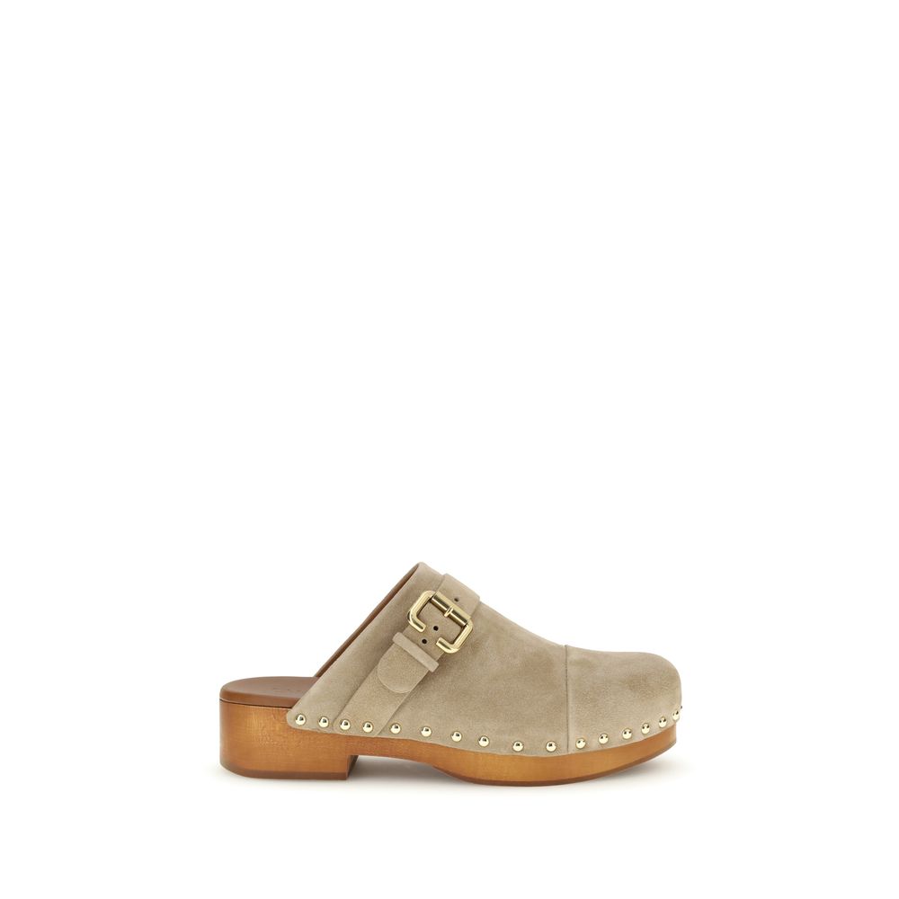 Beige Calf Leather Bos Taurus Clogs