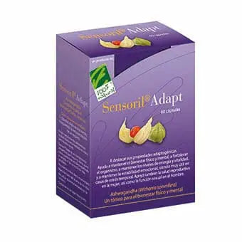 Bottle of 100% Natura Sensoril Adapt capsules by Jag Couture London showing the label and 60 capsule count.