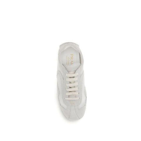 White Fabric Low Top Sneakers