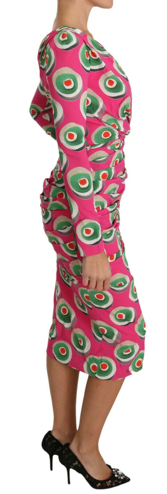 Pink silk cupcake sheath dress by Dolce & Gabbana featuring a fitted, elegant design with a smooth, shiny fabric finish.