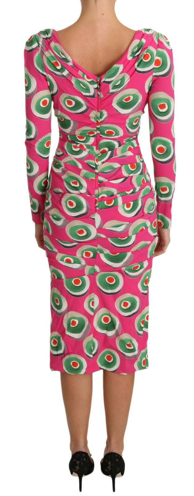 Pink silk cupcake sheath dress by Dolce & Gabbana, featuring a fitted stretch design and elegant fabric details.