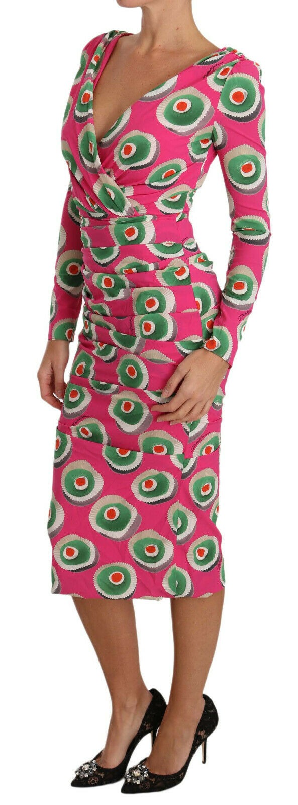 Pink silk cupcake sheath dress by Dolce & Gabbana, featuring a fitted stretch design and elegant, smooth fabric.
