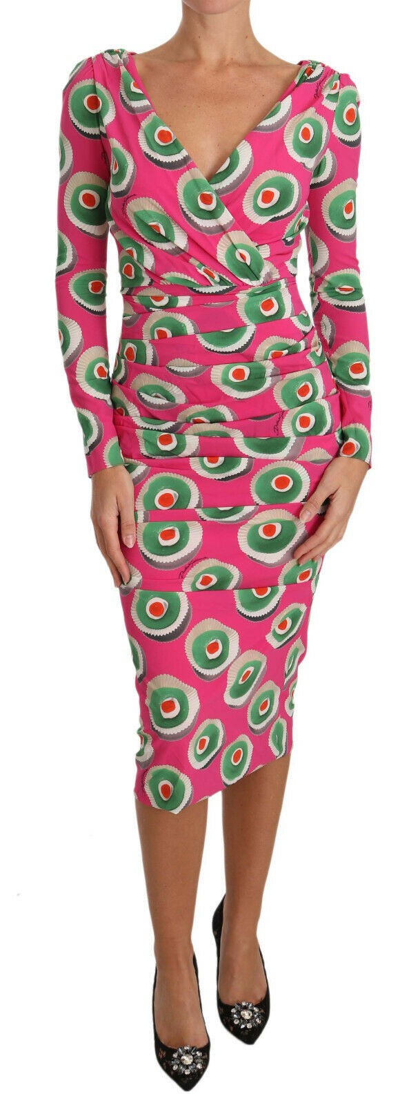 Pink silk cupcake sheath dress by Dolce & Gabbana featuring fitted design and elegant stretch fabric.