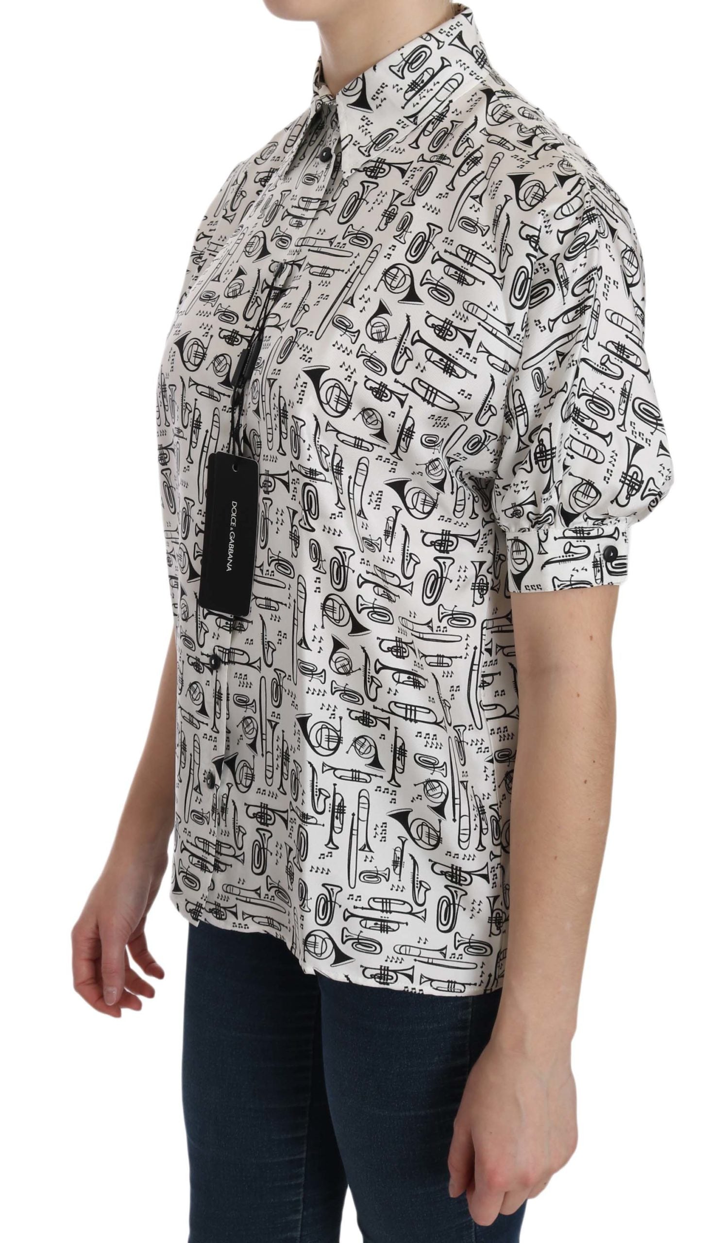 White musical instrument collared blouse shirt by Dolce & Gabbana, featuring a classic collar and elegant design.