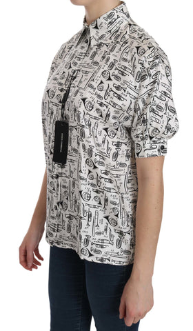 White musical instrument collared blouse shirt by Dolce & Gabbana, featuring a classic collar and elegant design.