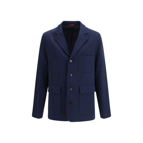Blue Cotton Full-Length Jacket