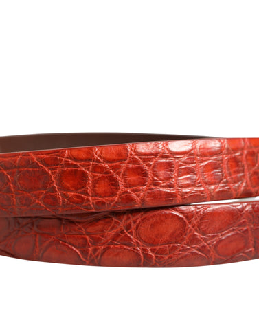 Red Leather Gold Tone Metal Buckle Men Belt