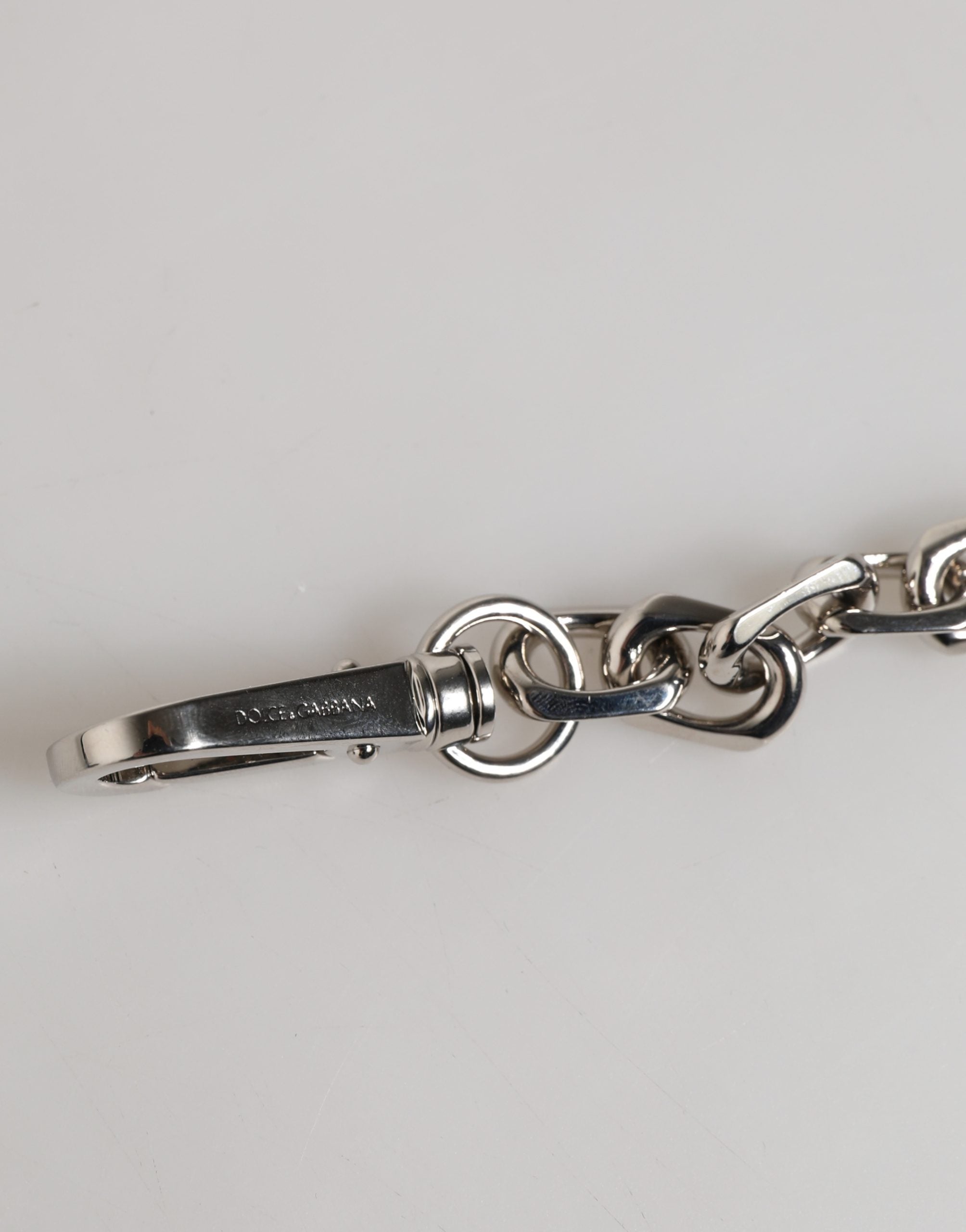 Silver Tone Chain Lobster Clasp Logo Gray Pearls Bracelet
