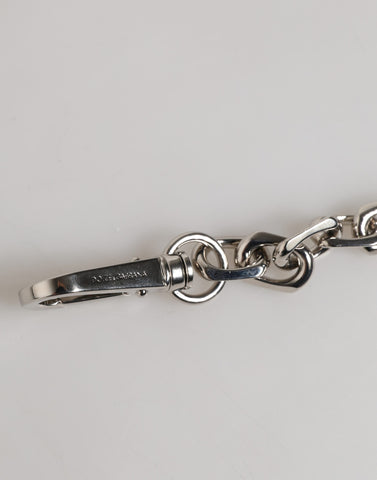 Silver Tone Chain Lobster Clasp Logo Gray Pearls Bracelet