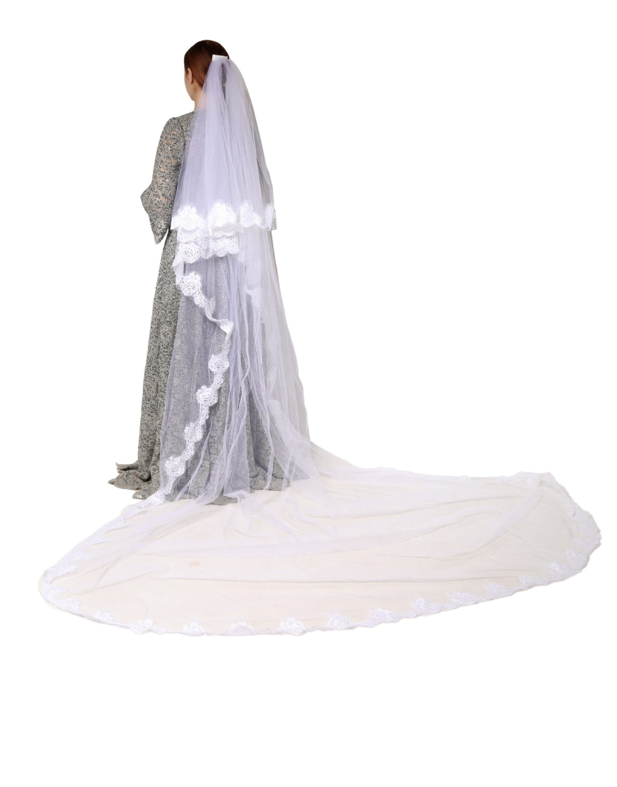 White Floral LaceNylon Floor Length 3M Long Veil