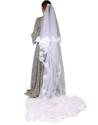 White Floral LaceNylon Floor Length 3M Long Veil
