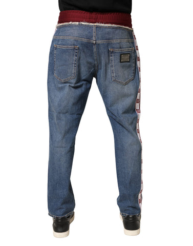 Blue Cotton Drawstring Straight Denim Jeans