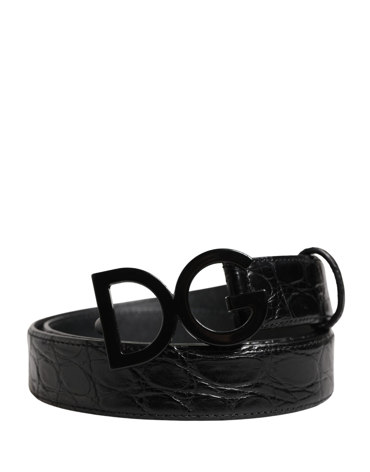 Men Black Exotic Leather Logo Buckle Belt