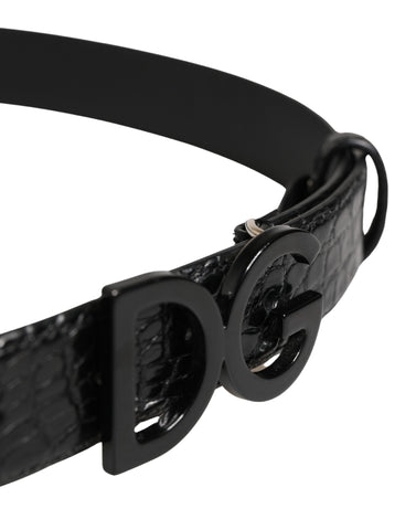 Men Black Exotic Leather Logo Buckle Belt