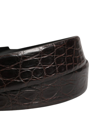 Men Black Exotic Leather Logo Buckle Belt