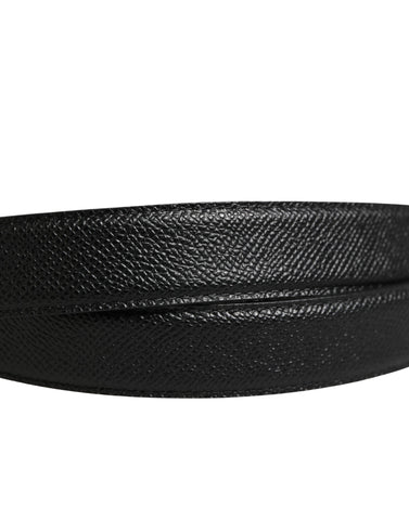 Men Black Calf Leather Logo Metal Buckle Belt