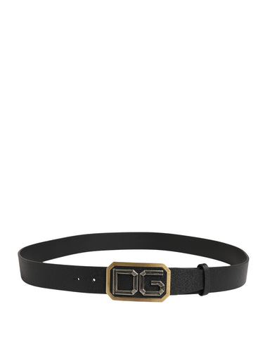 Men Black Leather DG Logo Metal Buckle Belt