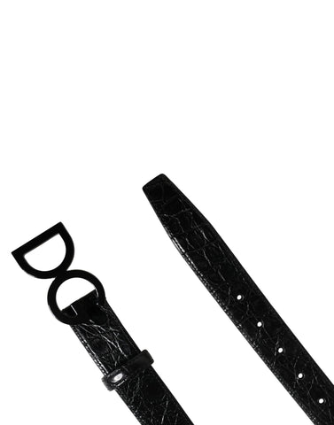 Men Black Exotic Leather Logo Buckle Belt