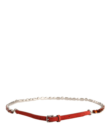 Red Velvet Crystals Chain Embellished Belt