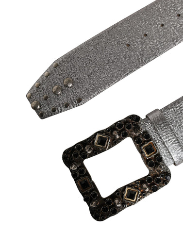 Silver Leather Crystal Metal Buckle Belt