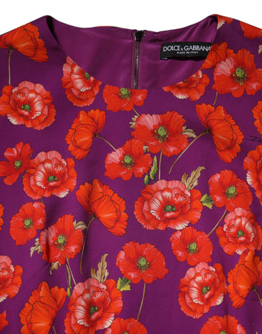 Purple Silk Floral Print Midi Sheath Dress