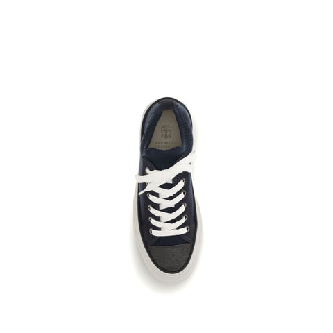 Blue Cotton Low Top Sneakers