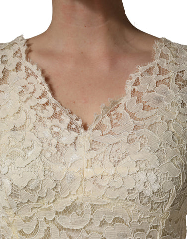 Off White Floral Lace Sheath Maxi Dress