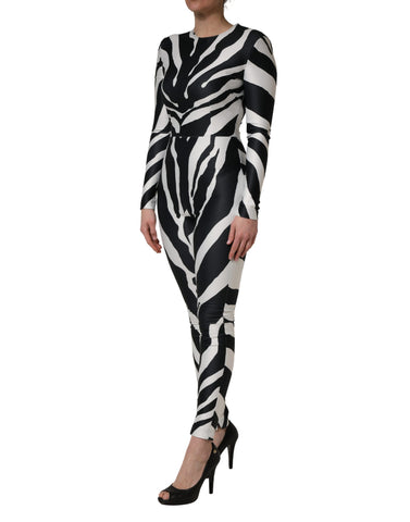 Black White Polyester Zebra Pattern Jumpsuit