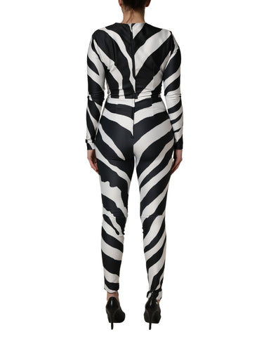 Black White Polyester Zebra Pattern Jumpsuit