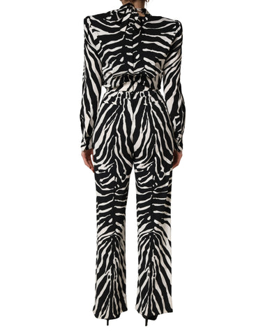 Black White Viscose Zebra Pattern Jumpsuit
